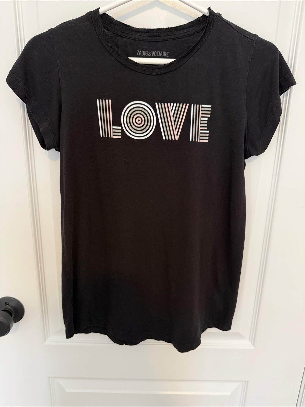 Zadig & Voltaire Black Tee with Striped LOVE Graphic